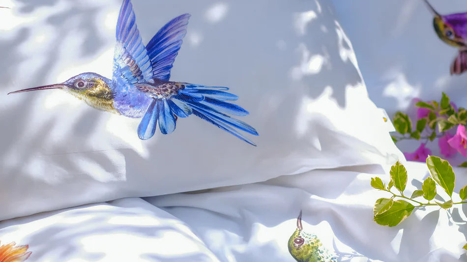 bed linen with hummingbird print
