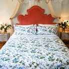 Villa Cotton gift box on Fantasia printed cotton duvet set with blue and green floral pattern