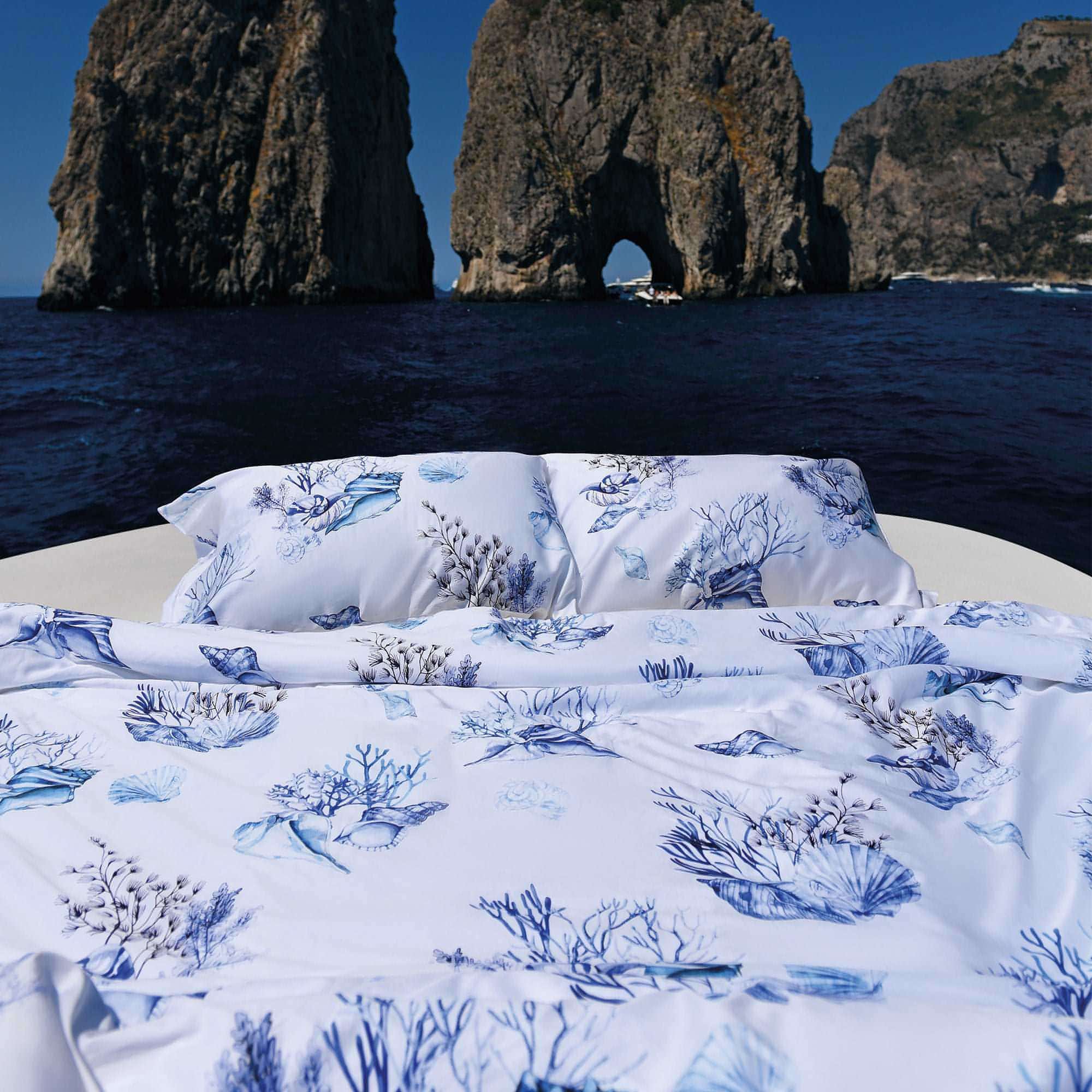 Printed Duvet Cover Set – Marittimo with Sea Blue Coral and Shells