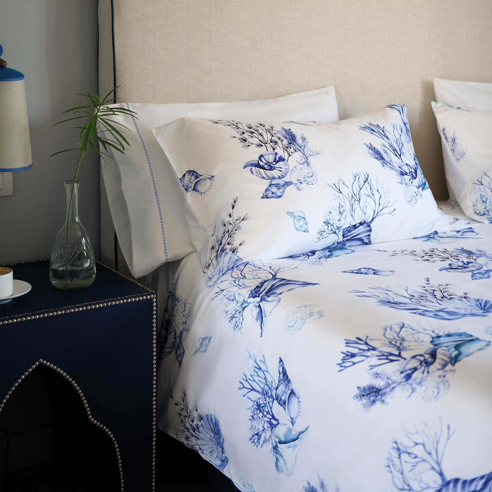Printed Duvet Cover Set – Marittimo with Sea Blue Coral and Shells