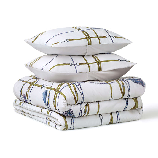 Equestrian Percale Comforter Set stacked on top of each other